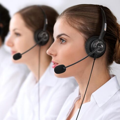 سماعة هاتف بوليكوم مع ميكروفون بخاصية إلغاء الضوضاء سماعة رأس VoIP أحادية السلكية للمكتب مع زر كتم صوت سماعة هاتف لـ ShoreTel 230 NEC Allworx Polycom VVX401 VVX411 (Mono-2) in Kuwait