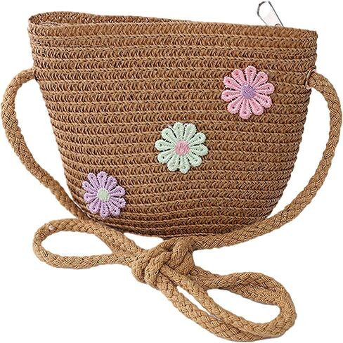Hat and Bag Set, Toddler Girl Summer Wide Brim Beach Straw Hat with Flower and Shoulder Purse Bag in Saudi Arabia