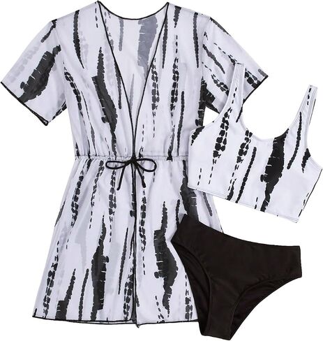 SOLY HUX Girl's Tropical Print Bikini Bathing Suit with Kimono 3 Piece Swimsuits in Saudi Arabia
