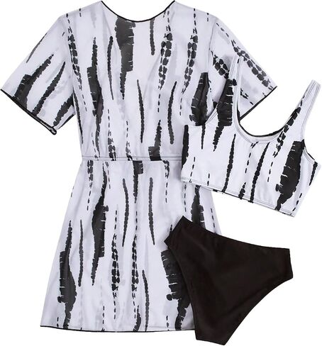 SOLY HUX Girl's Tropical Print Bikini Bathing Suit with Kimono 3 Piece Swimsuits in Saudi Arabia