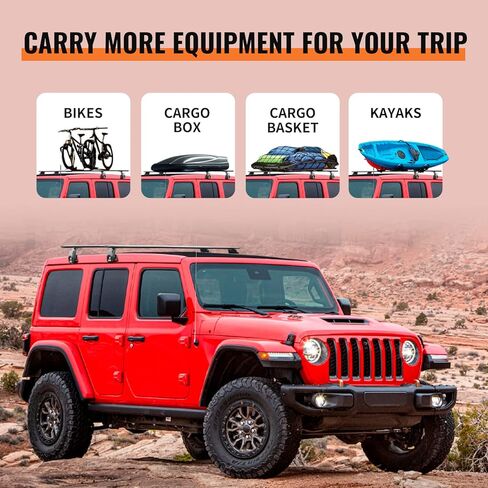 قضبان متقاطعة لرف السقف 330 رطل متوافقة مع جيب رانجلر JK JL Gladiator JT 2007-2024، 2 و4 أبواب من الألومنيوم شديدة التحمل وقضبان سقف قابلة للقفل وقضبان متقاطعة على السطح لنقل البضائع كاياك حامل الدراجة السوداء in Kuwait