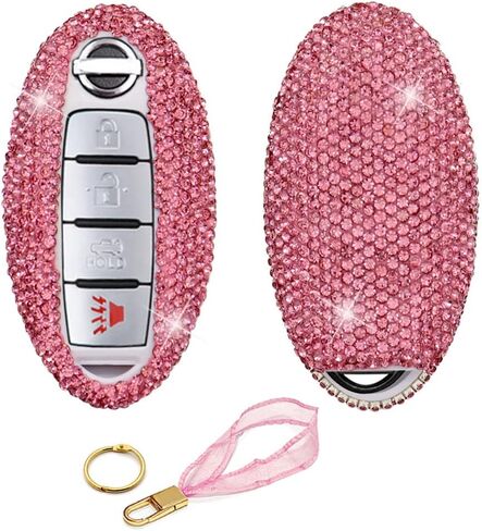 غطاء مفتاح Fob متوافق مع Nissan Altima Maxima Murano Rogue Sentra Armada Sedan GTR Pathfinder Infiniti EX FX X G JX M Q QX Bling Crystal Diamond Key Shell (فضي) in Saudi Arabia