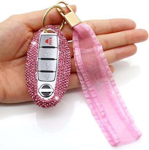 غطاء مفتاح Fob متوافق مع Nissan Altima Maxima Murano Rogue Sentra Armada Sedan GTR Pathfinder Infiniti EX FX X G JX M Q QX Bling Crystal Diamond Key Shell (فضي) in Saudi Arabia