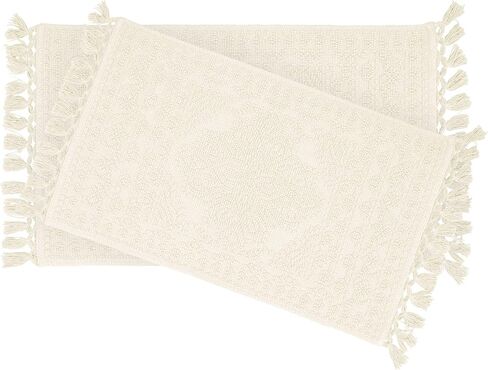 سجاد الحمام French Connection Nellore، مجموعة من 2 سجادات حمام منسوجة ومطرزة، سجاد حمام متين غير قابل للانزلاق، سجادات حمام سميكة للحمام وسجاد الدش، 17 بوصة × 28 بوصة و20 بوصة × 38 بوصة، عاجي in Kuwait