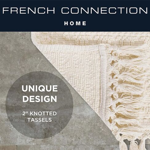 سجاد الحمام French Connection Nellore، مجموعة من 2 سجادات حمام منسوجة ومطرزة، سجاد حمام متين غير قابل للانزلاق، سجادات حمام سميكة للحمام وسجاد الدش، 17 بوصة × 28 بوصة و20 بوصة × 38 بوصة، عاجي in Kuwait