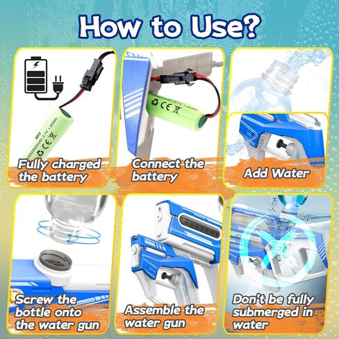 Electric Water Gun, 2 in 1 Rechargeable Water Gun Pistols, One-Button Squirt Guns with Large Capacity, Summer Gifts for Kids Adults Swimming Pool Beach Party Outdoor Activity in Saudi Arabia