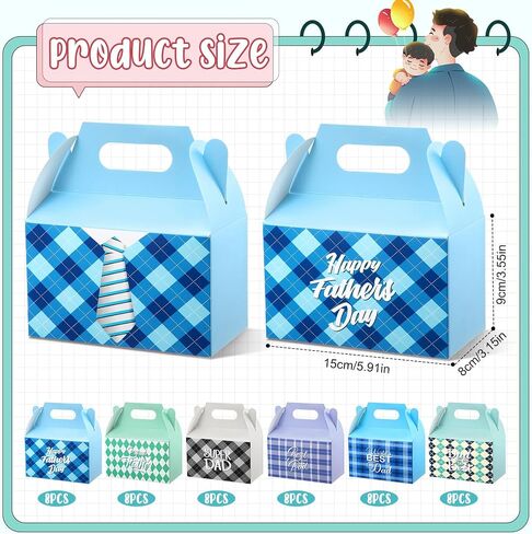 Motipuns 48 Pcs Father's Day Gift Boxes Small Candy Boxes Party Favors with Best Dad Ever Theme Paper Cookie Boxes with Handle Gable Boxes for Party Supplies Treats and Small Gifts, 6 Styles in Saudi Arabia