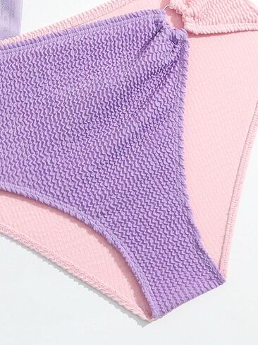 OYOANGLE Girl's 3 Piece Bikini Swimsuit Textured Color Block Ring Linked Swimsuit with Cover Up in Saudi Arabia