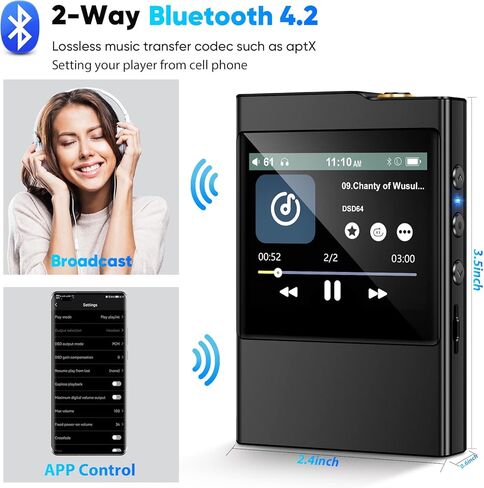 مشغل الصوت الرقمي EVISTR Hi-Fi مشغل موسيقى محمول بلوتوث DSD مشغل MP3 USB DAC لعشاق الصوت in Kuwait