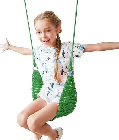 Hand-Knitting Kids Swing, Indoor Outdoor Portable Tree Swing Seat,Adjustable Ropes, with Hanging Strap and Snap Hook for Camping Hiking Backyard Playset and Playroom, Easy Install(Blue)… in Saudi Arabia