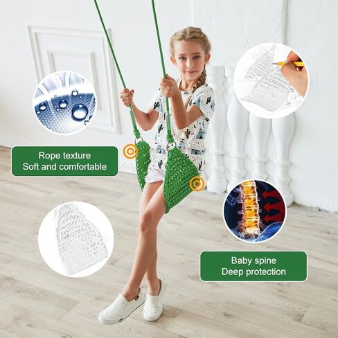 Hand-Knitting Kids Swing, Indoor Outdoor Portable Tree Swing Seat,Adjustable Ropes, with Hanging Strap and Snap Hook for Camping Hiking Backyard Playset and Playroom, Easy Install(Blue)… in Saudi Arabia
