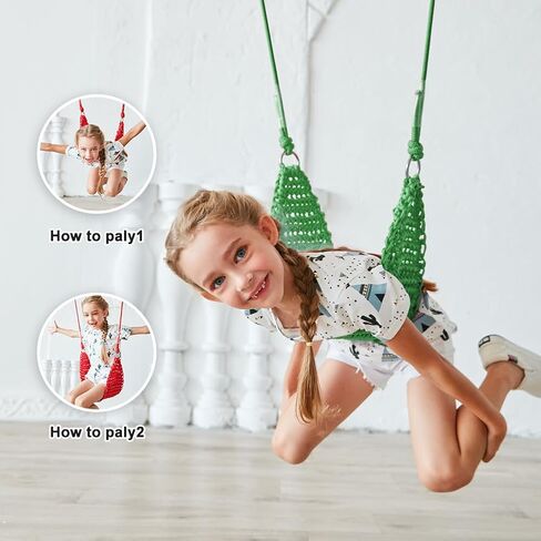 Hand-Knitting Kids Swing, Indoor Outdoor Portable Tree Swing Seat,Adjustable Ropes, with Hanging Strap and Snap Hook for Camping Hiking Backyard Playset and Playroom, Easy Install(Blue)… in Saudi Arabia