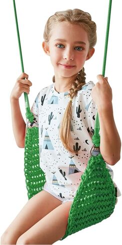 Hand-Knitting Kids Swing, Indoor Outdoor Portable Tree Swing Seat,Adjustable Ropes, with Hanging Strap and Snap Hook for Camping Hiking Backyard Playset and Playroom, Easy Install(Blue)… in Saudi Arabia