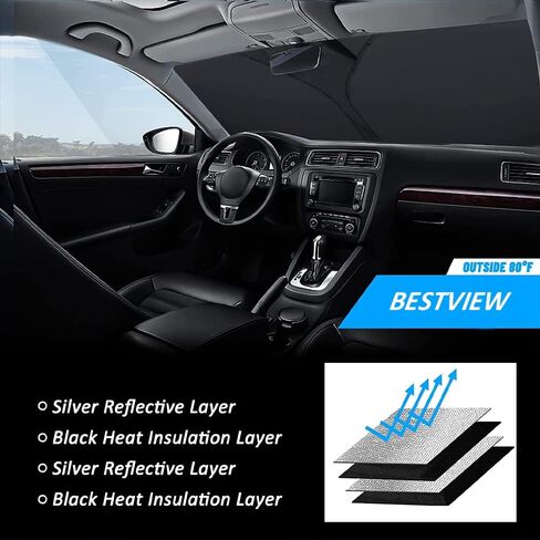 مظلة شمس للزجاج الأمامي من Bestview لعام 2012-2017 Toyo-ta Camry، مظلة أمامية من الشمس وواقي من الشمس كتلة من الأشعة فوق البنفسجية والحرارة، قابلة للطي بطبقتين مادة 210T in Kuwait