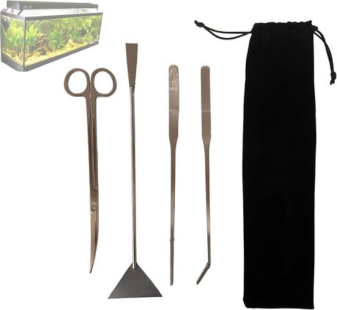 أدوات Aquascaping لأحواض السمك، ملاقط طويلة من الفولاذ المقاوم للصدأ، مقص، ملعقة، مجموعة نباتات مائية لخزان أحواض الأسماك وTerrium. (فضة) in Kuwait