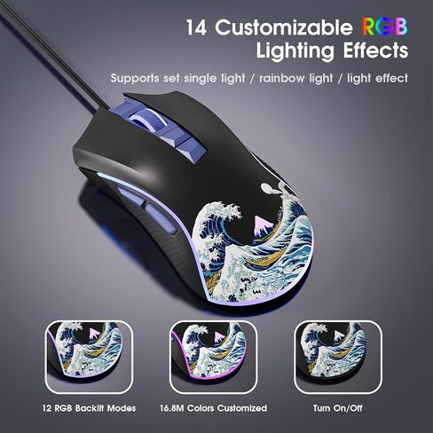 XVX G705 Wired Gaming Mouse, 12000 DPI RGB Gaming Mouse with 12 Backlit Modes & 7 Macro Buttons, PC Gaming Mice Support DIY Keybinding, Mouse Gamer Computer Mouse for Laptop PC Mac Windows,Topographic in Saudi Arabia