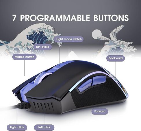 XVX G705 Wired Gaming Mouse, 12000 DPI RGB Gaming Mouse with 12 Backlit Modes & 7 Macro Buttons, PC Gaming Mice Support DIY Keybinding, Mouse Gamer Computer Mouse for Laptop PC Mac Windows,Topographic in Saudi Arabia