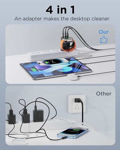 لوحدة شحن ساعة Apple، شاحن حائط 43 وات PD USB C، محول طاقة سريع قابل للطي لهاتف iPhone، شاحن سفر متعدد المنافذ لأجهزة Samsung وAndroid والأجهزة اللوحية والساعات والهواتف in Kuwait