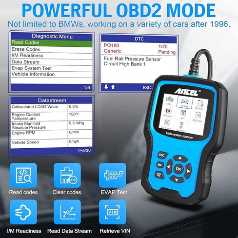 ANCEL BM700 Battery Registration Tool Fits for BMW, Full Diagnostic Tool Professional SRS Airbag Reset Scan Tool for Mini Cooper OBD1 OBD2 Scanner Car Engine Code Reader Injector Coding Oil Reset in Saudi Arabia