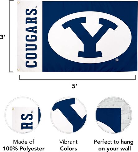 لافتات علم جامعة صبار الصحراء بريغهام يونغ الكوجر BYU Cougs أعلام 100% بوليستر للاستخدام الداخلي والخارجي 3x5 (اسم الفريق) in Saudi Arabia