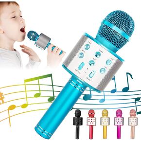 KIDWILL Wireless Bluetooth Karaoke Microphone for Kids, 5-in-1 Portable Handheld Karaoke Mic Speaker Player Recorder with Adjustable Remix FM Radio for Kids Girls Boys Teens Birthday (Blue) in Saudi Arabia