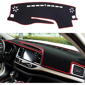 غطاء لوحة قيادة السيارة Blazeray مخصص متوافق مع Toyota Highlander 2014 2015 2016 2017 2018 2019 حصيرة لوحة القيادة المضادة للانزلاق وحدة التحكم المركزية غطاء حامي حصيرة غطاء واقي من الشمس (الحافة الحمراء) in Saudi Arabia