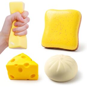 4 PCS Squishy Pack Fidget Toys,Dumpling Cheese Squeeze Sensory Toy Stress Squishies,Slow Rising Squishys Kawaii Party Favors Classroom Prizes Office Desk Birthday Gifts (Food) in Saudi Arabia