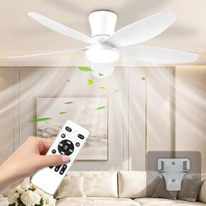 Yoobao 42 Inch Ceiling Fans with Lights, Multi-function Ceiling Fan with Lights and Remote, DC Reversible 6 Speeds 3 CCT, Low Profile Flush Mount Quiet Ceiling Fan for Bedroom Kitchen Office Patio in Saudi Arabia