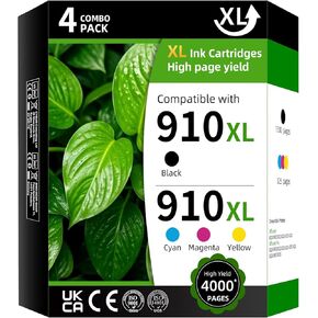 910XL High Yield Ink Cartridge Replacement for HP910XL HP910 910 XL Combo Pack Compatible with HP OfficeJet 9120OfficeJet 8010 8012 8013 8015 8020 8022 (Black Cyan Magenta Yellow 4 Pack) in Saudi Arabia