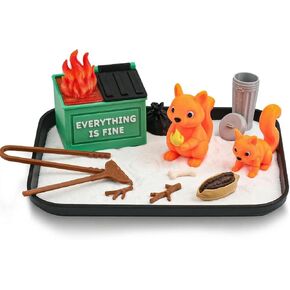Dumpster Fire Zen Garden for Desk - Squirrel Edition Funny Office Desk Accessories - White Elephant Gag Gifts for Coworkers, Boss, Men & Women - Mini Sand Tray Stress Relief Decor (14+) in Saudi Arabia