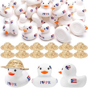 Foilswirl 24 Set Puerto Rico Rubber Ducks with Mini Straw Hats Tiny Puerto Rico Flag Souvenir Ducks Bulk Red Blue and White Figurines for Cultural Event Holiday Toy DIY Gift Party Decoration in Saudi Arabia