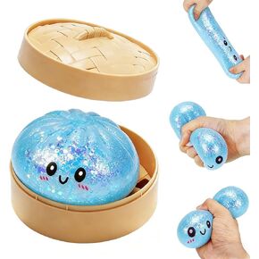 2026 New Glitter Dumpling Soft Box, Stress Relief, Soft Squeeze Decompression Dough, Glitter Dumpling Soft for Stress Relief (Transparent Blue) in Saudi Arabia