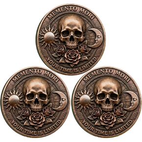 عملة Memento Mori - عملة تحدي الجمجمة والساعة الرملية من Time Stoic Challenge - هدايا Momento Mori Stoicism مع حافظة واقية شفافة، لمسة نهائية عتيقة in Kuwait