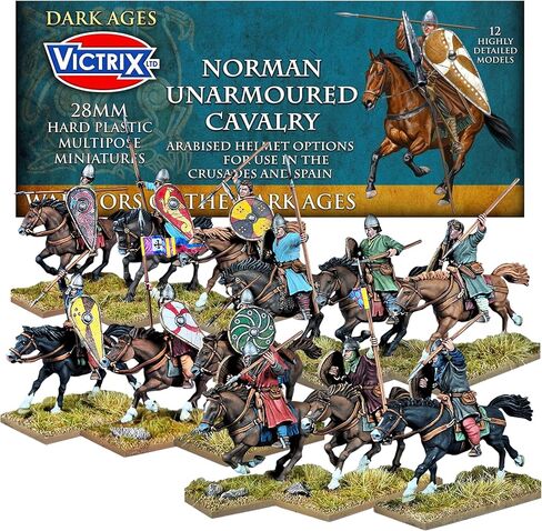 تم تسليم ألعاب الحرب - منمنمات Victrix Norman Unarmoured Cavalry مقاس 28 مم مع تنزيل STL مصغر إضافي - 12 شخصية محمولة بأسلحة - قم ببناء النورمان والبريتون والأندلسيين والصليبيين للعبة الحرب in Kuwait
