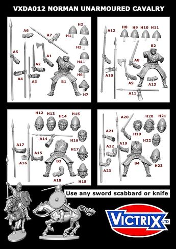 تم تسليم ألعاب الحرب - منمنمات Victrix Norman Unarmoured Cavalry مقاس 28 مم مع تنزيل STL مصغر إضافي - 12 شخصية محمولة بأسلحة - قم ببناء النورمان والبريتون والأندلسيين والصليبيين للعبة الحرب in Kuwait