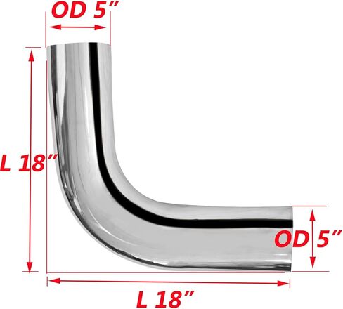 5" ID OD 90 Degree Chrome Exhaust Elbows 18" Length, Polished Finish Universal Fit for Automotive in Saudi Arabia