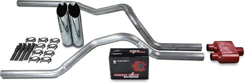 Truck Exhaust Kits - Shop Line Dual Exhaust Sytem 2.5 inch Aluminized Pipe Cherry Bomb Extreme Muffler Chrome Tips in Saudi Arabia
