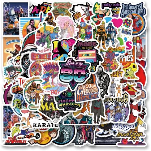 60pcs 80s Stickers Pack, Classic Animation Aesthetic Vinyl Waterproof Decals for Water Bottle,Laptop,Phone,Skateboard,Scrapbooking,Bumper Decor for Party Supply Decor in Saudi Arabia