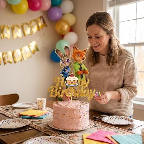 Glittery Happy Birthday Cake Toppers, Animals Theme Birthday Cake Decor, Cute Birthday Party Decorations for Boys and Girls in Saudi Arabia