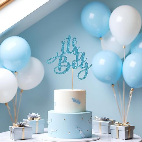 Sleyberoy It's a Boy Baby Shower Cake Topper, Blue Glitter Lettering, for Gender Reveals and Newborn Parties 1st & 2nd Happy Birthday Selected cake decor (It's a boy) in Saudi Arabia