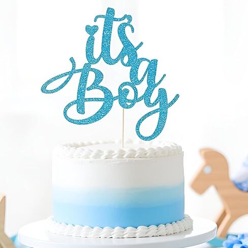 Sleyberoy It's a Boy Baby Shower Cake Topper, Blue Glitter Lettering, for Gender Reveals and Newborn Parties 1st & 2nd Happy Birthday Selected cake decor (It's a boy) in Saudi Arabia