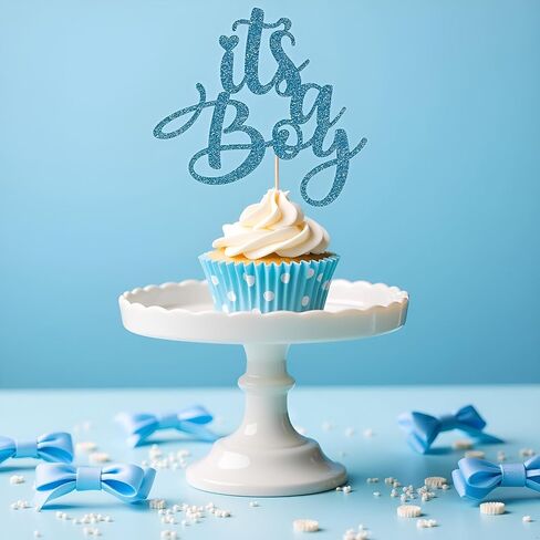 Sleyberoy It's a Boy Baby Shower Cake Topper, Blue Glitter Lettering, for Gender Reveals and Newborn Parties 1st & 2nd Happy Birthday Selected cake decor (It's a boy) in Saudi Arabia