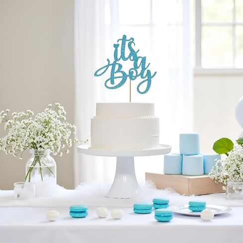 Sleyberoy It's a Boy Baby Shower Cake Topper, Blue Glitter Lettering, for Gender Reveals and Newborn Parties 1st & 2nd Happy Birthday Selected cake decor (It's a boy) in Saudi Arabia