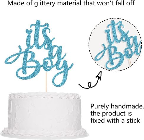 Sleyberoy It's a Boy Baby Shower Cake Topper, Blue Glitter Lettering, for Gender Reveals and Newborn Parties 1st & 2nd Happy Birthday Selected cake decor (It's a boy) in Saudi Arabia