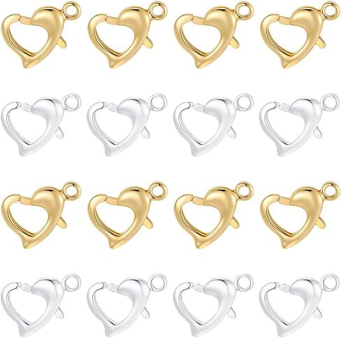 Beebeecraft 20Pcs 2 Colors Heart Shape Lobster Claw Clasps Small 18K Gold & Sterling Silver Plated Brass Lobster Clasps Connectors for Jewelry Making Necklace Bracelets DIY Crafts in Kuwait