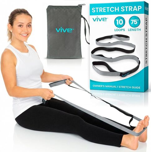 Vive Stretch Strap - Leg Stretch Band to Improve Flexibility - Stretching Out Yoga Strap - Exercise and Physical Therapy Belt for Rehab, Pilates, Dance and Gymnastics with Workout Guide Book in Saudi Arabia