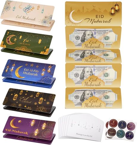 12 Pack/60 Slots Eid Envelopes for Cash, Eid Mubarak Envelopes Money Holders Bulk with Ramadan Stickers, Ramadan Mubarak Gifts for Kids (12) in Saudi Arabia