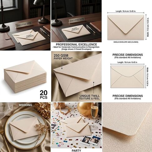 Spiritlink 20-Pack Linen White Embossed Envelopes, 16.4 x 11cm (6.46 x 4.33 Inches), 250gsm Heavy Duty Paper, Perfect for Wedding Invitations, Thank You Cards, Birthday Greetings & Business Letters in Kuwait