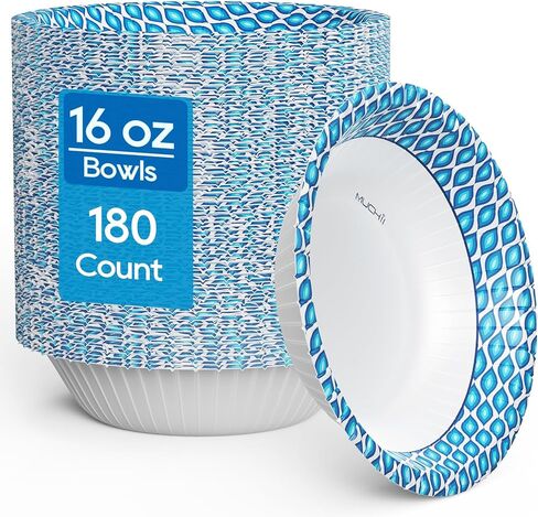 MUCHII 180 Count Paper Bowls 16 oz, Printed Soak Proof Disposable Bowls Bulk for Breakfast, Lunch, and Dinner Meals in Saudi Arabia
