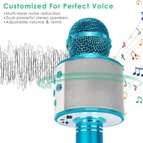 KIDWILL Wireless Bluetooth Karaoke Microphone for Kids, 5-in-1 Portable Handheld Karaoke Mic Speaker Player Recorder with Adjustable Remix FM Radio for Kids Girls Boys Teens Birthday (Blue) in Saudi Arabia